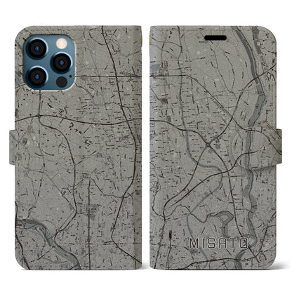 【三郷（埼玉県）】地図柄iPhoneケース（手帳タイプ）モノトーン・iPhone 12 / 12 Pro 用