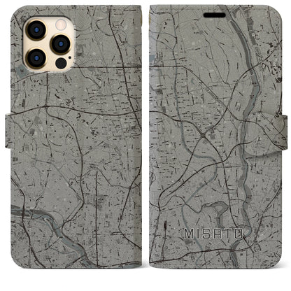 【三郷（埼玉県）】地図柄iPhoneケース（手帳タイプ）モノトーン・iPhone 12 Pro Max 用