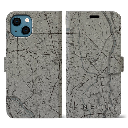 【三郷（埼玉県）】地図柄iPhoneケース（手帳タイプ）モノトーン・iPhone 13 用