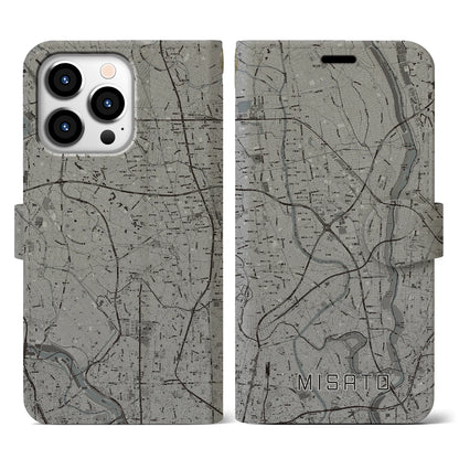 【三郷（埼玉県）】地図柄iPhoneケース（手帳タイプ）モノトーン・iPhone 13 Pro 用