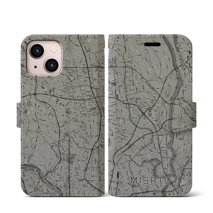 【三郷（埼玉県）】地図柄iPhoneケース（手帳タイプ）モノトーン・iPhone 13 mini 用