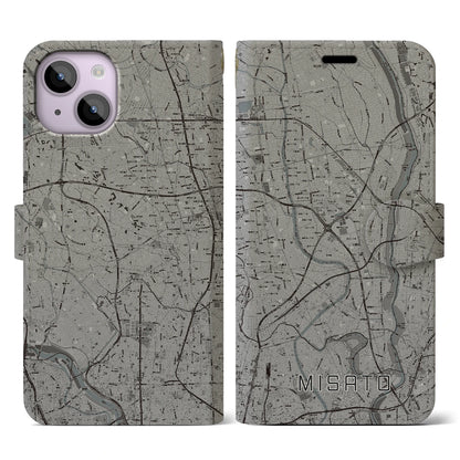 【三郷（埼玉県）】地図柄iPhoneケース（手帳タイプ）モノトーン・iPhone 14 用