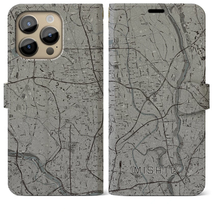 【三郷（埼玉県）】地図柄iPhoneケース（手帳タイプ）モノトーン・iPhone 14 Pro Max 用