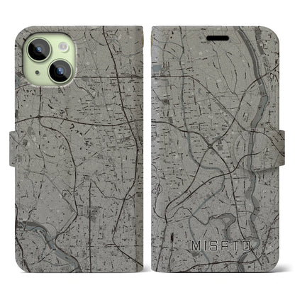 【三郷（埼玉県）】地図柄iPhoneケース（手帳タイプ）モノトーン・iPhone 15 用