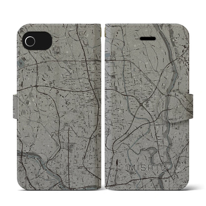 【三郷（埼玉県）】地図柄iPhoneケース（手帳タイプ）モノトーン・iPhone SE（第3 / 第2世代） / 8 / 7 / 6s / 6 用