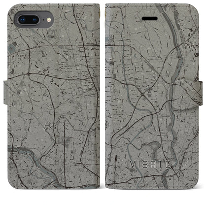 【三郷（埼玉県）】地図柄iPhoneケース（手帳タイプ）モノトーン・iPhone 8Plus /7Plus / 6sPlus / 6Plus 用