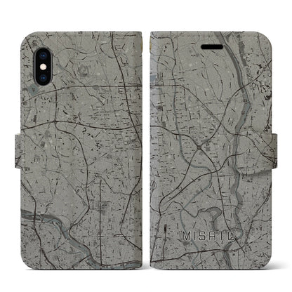 【三郷（埼玉県）】地図柄iPhoneケース（手帳タイプ）モノトーン・iPhone XS / X 用