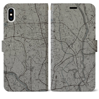 【三郷（埼玉県）】地図柄iPhoneケース（手帳タイプ）モノトーン・iPhone XS Max 用