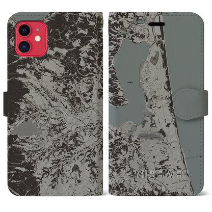 【三沢（青森県）】地図柄iPhoneケース（手帳タイプ）モノトーン・iPhone 11 用