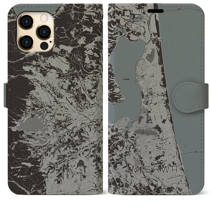 【三沢（青森県）】地図柄iPhoneケース（手帳タイプ）モノトーン・iPhone 12 Pro Max 用