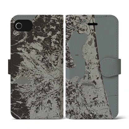 【三沢（青森県）】地図柄iPhoneケース（手帳タイプ）モノトーン・iPhone SE（第3 / 第2世代） / 8 / 7 / 6s / 6 用