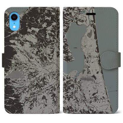 【三沢（青森県）】地図柄iPhoneケース（手帳タイプ）モノトーン・iPhone XR 用