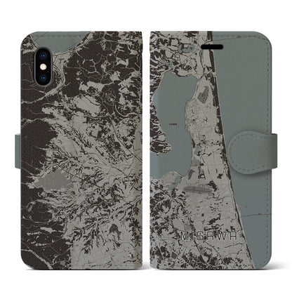 【三沢（青森県）】地図柄iPhoneケース（手帳タイプ）モノトーン・iPhone XS / X 用