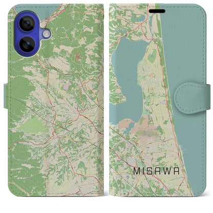 【三沢（青森県）】地図柄iPhoneケース（手帳タイプ）ナチュラル・iPhone 16 Pro Max 用