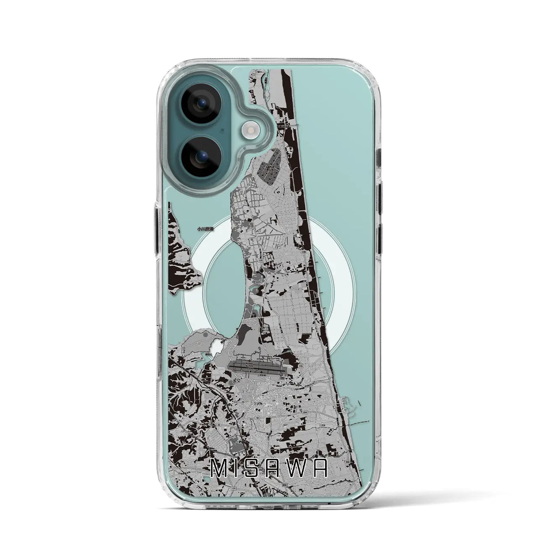 【三沢（青森県）】地図柄iPhoneケース（MagSafeタイプ）モノトーン・iPhone 16 Pro 用