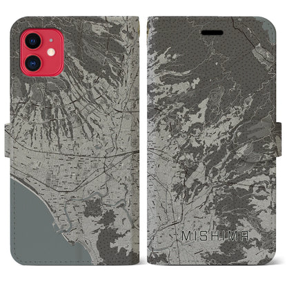 【三島（静岡県）】地図柄iPhoneケース（手帳タイプ）モノトーン・iPhone 11 用