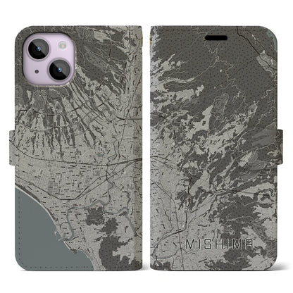 【三島（静岡県）】地図柄iPhoneケース（手帳タイプ）モノトーン・iPhone 14 用
