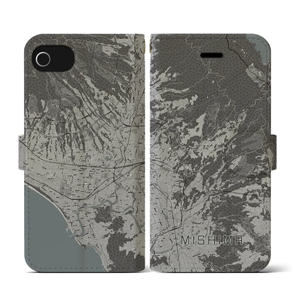 【三島（静岡県）】地図柄iPhoneケース（手帳タイプ）モノトーン・iPhone SE（第3 / 第2世代） / 8 / 7 / 6s / 6 用