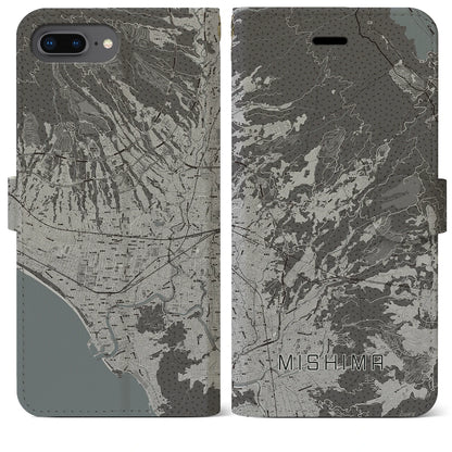 【三島（静岡県）】地図柄iPhoneケース（手帳タイプ）モノトーン・iPhone 8Plus /7Plus / 6sPlus / 6Plus 用