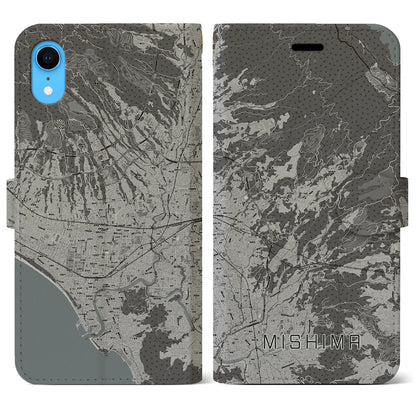 【三島（静岡県）】地図柄iPhoneケース（手帳タイプ）モノトーン・iPhone XR 用