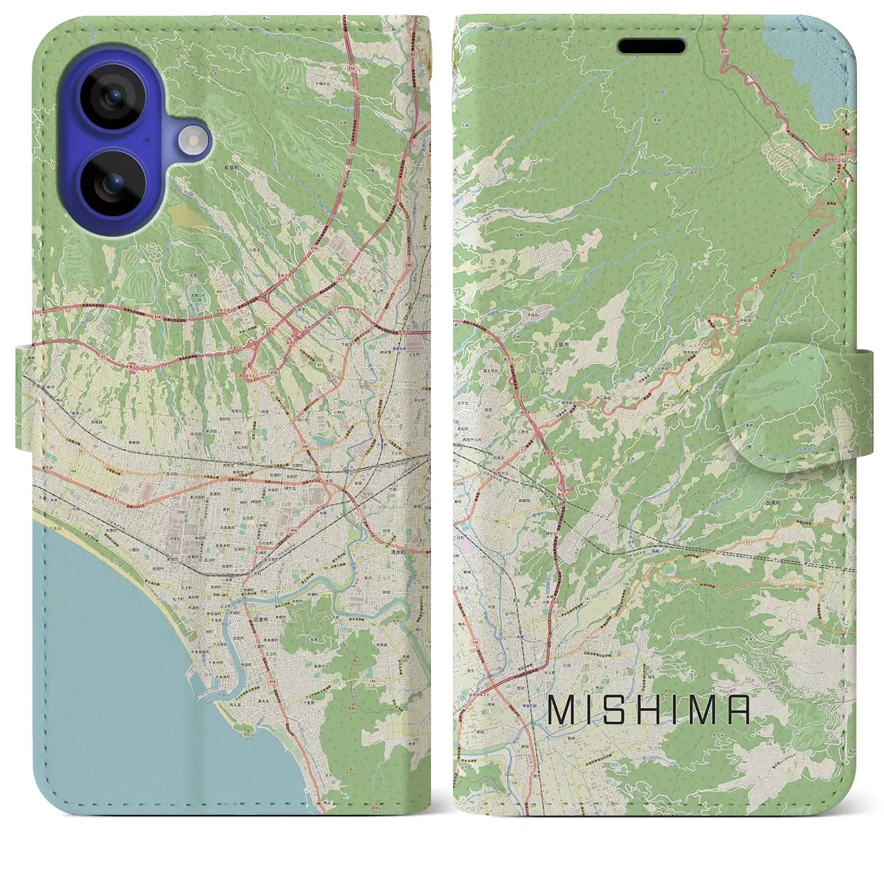 【三島（静岡県）】地図柄iPhoneケース（手帳タイプ）ナチュラル・iPhone 16 Pro Max 用