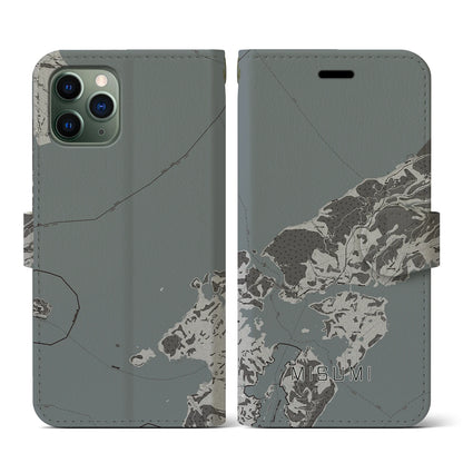 【三角（熊本県）】地図柄iPhoneケース（手帳タイプ）モノトーン・iPhone 11 Pro 用