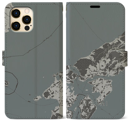 【三角（熊本県）】地図柄iPhoneケース（手帳タイプ）モノトーン・iPhone 12 Pro Max 用