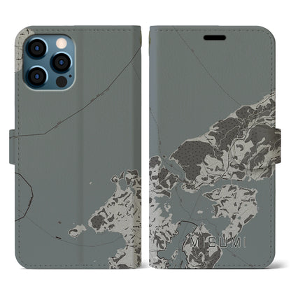 【三角（熊本県）】地図柄iPhoneケース（手帳タイプ）モノトーン・iPhone 12 / 12 Pro 用