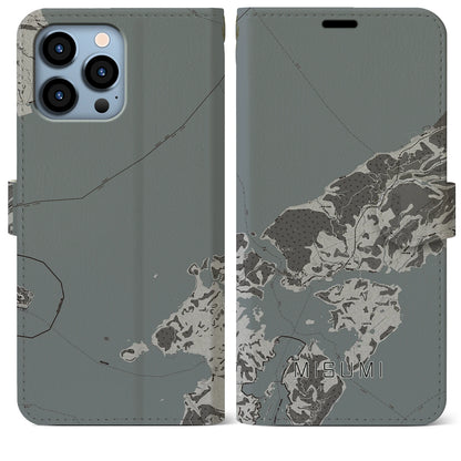 【三角（熊本県）】地図柄iPhoneケース（手帳タイプ）モノトーン・iPhone 13 Pro Max 用