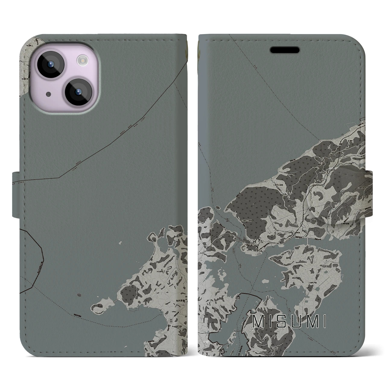 【三角（熊本県）】地図柄iPhoneケース（手帳タイプ）