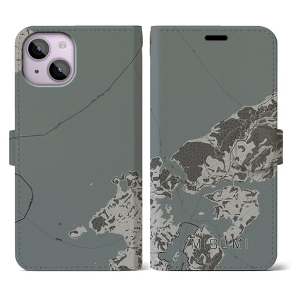 【三角（熊本県）】地図柄iPhoneケース（手帳タイプ）モノトーン・iPhone 14 用