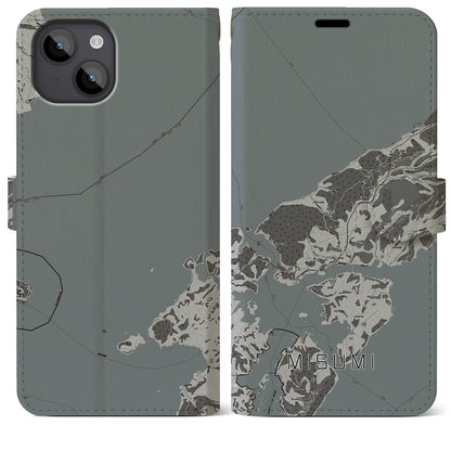 【三角（熊本県）】地図柄iPhoneケース（手帳タイプ）モノトーン・iPhone 14 Plus 用