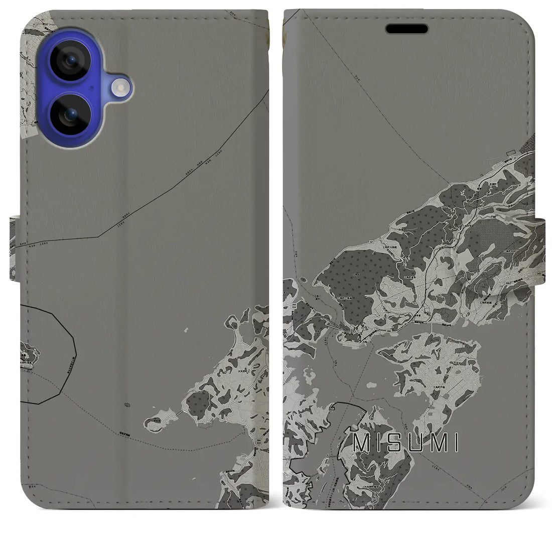 【三角(熊本県)】地図柄iPhoneケース(手帳タイプ)モノトーン・iPhone 16 Pro Max 用