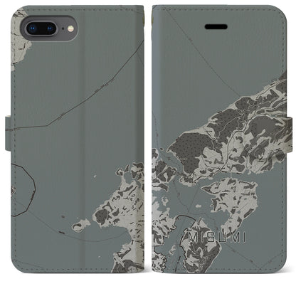 【三角（熊本県）】地図柄iPhoneケース（手帳タイプ）モノトーン・iPhone 8Plus /7Plus / 6sPlus / 6Plus 用