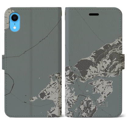 【三角（熊本県）】地図柄iPhoneケース（手帳タイプ）モノトーン・iPhone XR 用