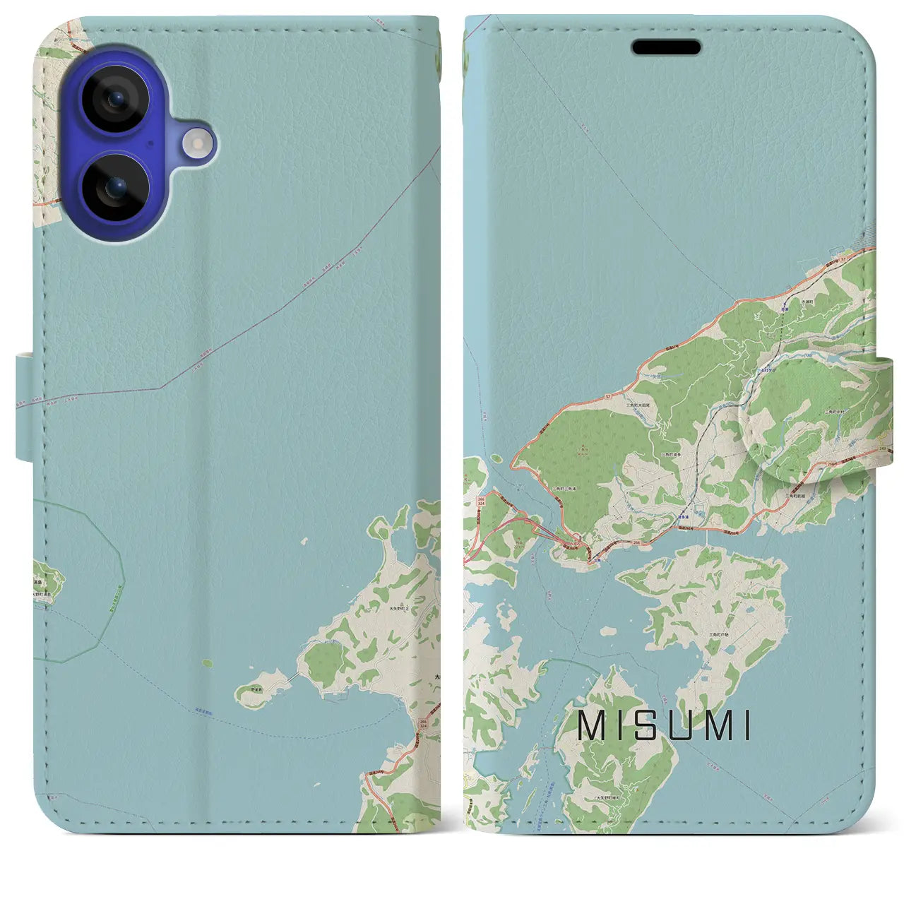 【三角（熊本県）】地図柄iPhoneケース（手帳タイプ）ナチュラル・iPhone 16 Pro Max 用