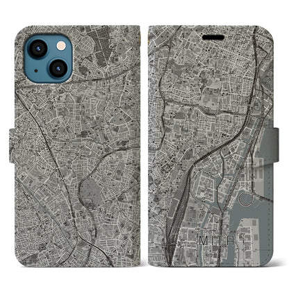 【三田（東京都）】地図柄iPhoneケース（手帳タイプ）モノトーン・iPhone 13 用