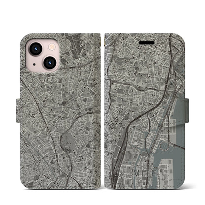 【三田（東京都）】地図柄iPhoneケース（手帳タイプ）モノトーン・iPhone 13 mini 用