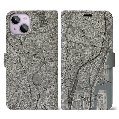 【三田（東京都）】地図柄iPhoneケース（手帳タイプ）モノトーン・iPhone 14 用