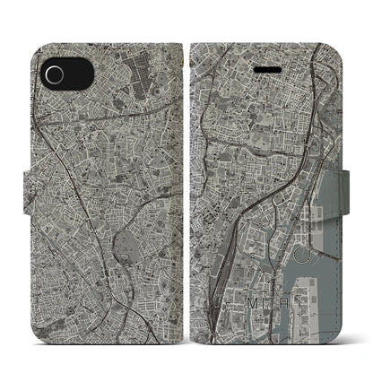 【三田（東京都）】地図柄iPhoneケース（手帳タイプ）モノトーン・iPhone SE（第3 / 第2世代） / 8 / 7 / 6s / 6 用