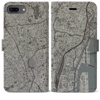 【三田（東京都）】地図柄iPhoneケース（手帳タイプ）モノトーン・iPhone 8Plus /7Plus / 6sPlus / 6Plus 用