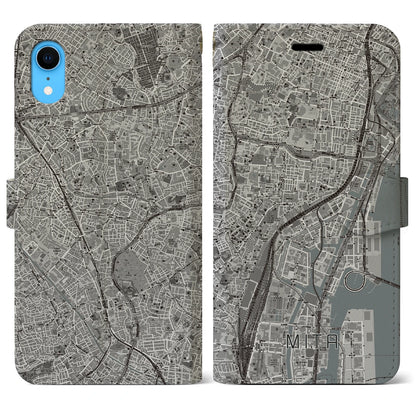 【三田（東京都）】地図柄iPhoneケース（手帳タイプ）モノトーン・iPhone XR 用