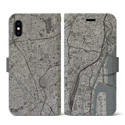 【三田（東京都）】地図柄iPhoneケース（手帳タイプ）モノトーン・iPhone XS / X 用