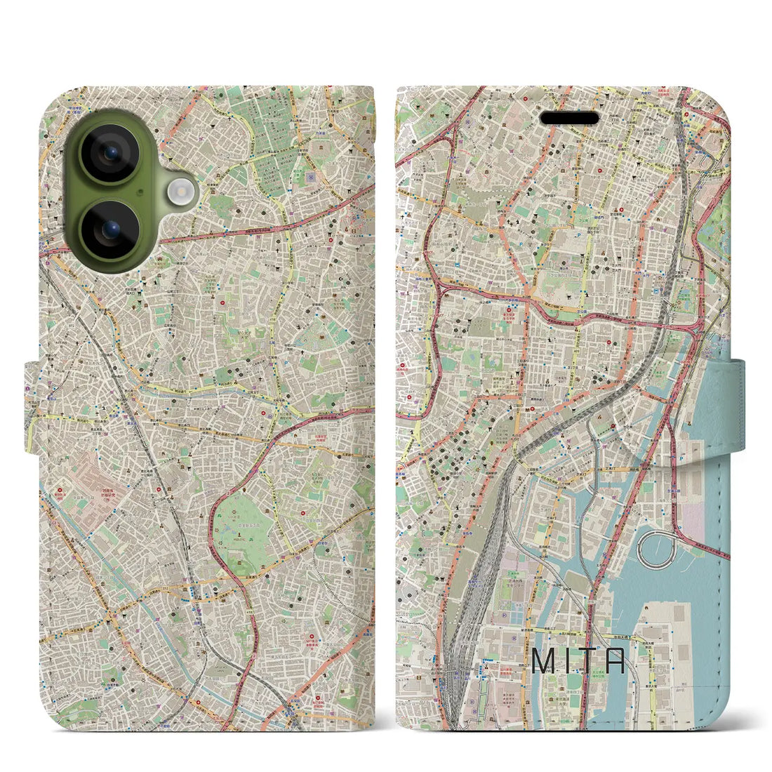 【三田（東京都）】地図柄iPhoneケース（手帳タイプ）ナチュラル・iPhone 17 Pro Max 用
