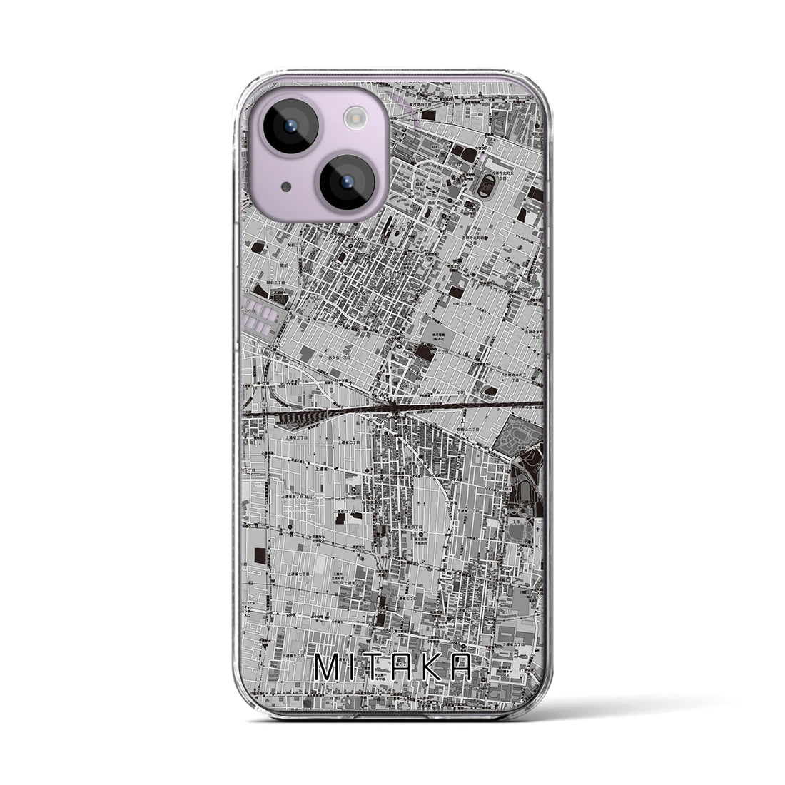 【三鷹(東京都)】地図柄iPhoneケース(クリアタイプ)モノトーン・iPhone 14 用