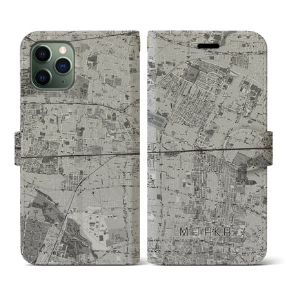 【三鷹（東京都）】地図柄iPhoneケース（手帳タイプ）モノトーン・iPhone 11 Pro 用