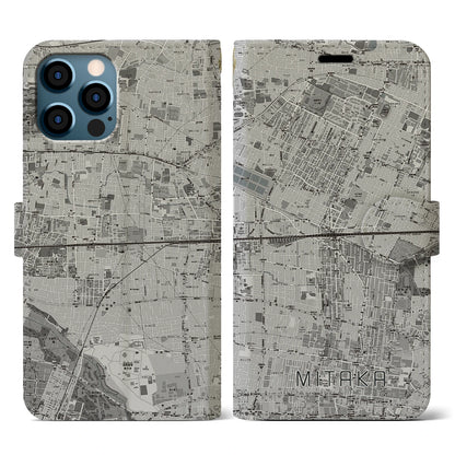 【三鷹（東京都）】地図柄iPhoneケース（手帳タイプ）モノトーン・iPhone 12 / 12 Pro 用