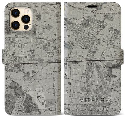 【三鷹（東京都）】地図柄iPhoneケース（手帳タイプ）モノトーン・iPhone 12 Pro Max 用