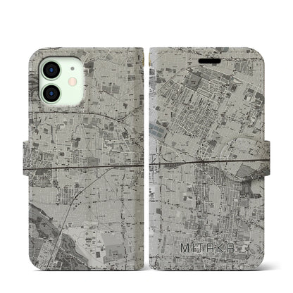 【三鷹（東京都）】地図柄iPhoneケース（手帳タイプ）モノトーン・iPhone 12 mini 用
