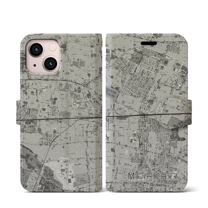 【三鷹（東京都）】地図柄iPhoneケース（手帳タイプ）モノトーン・iPhone 13 mini 用